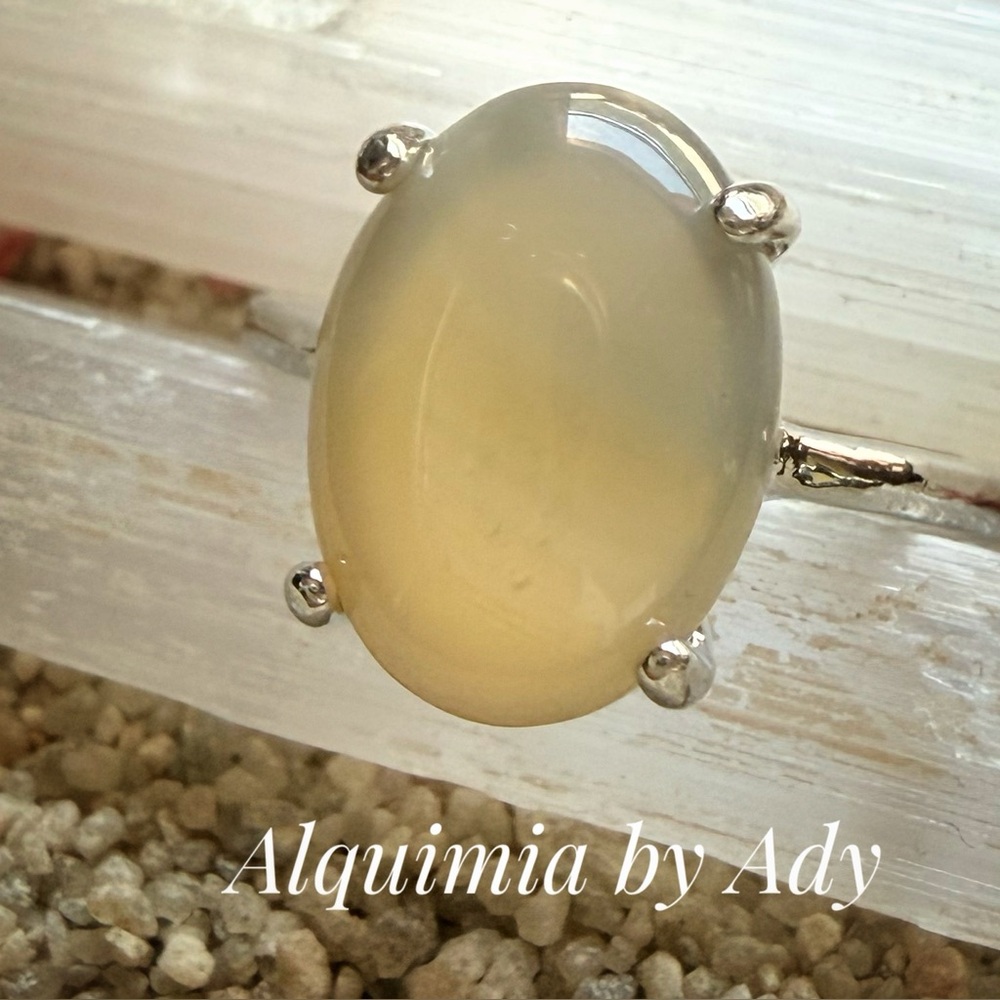 Chunky Silver yellow AGATE ring